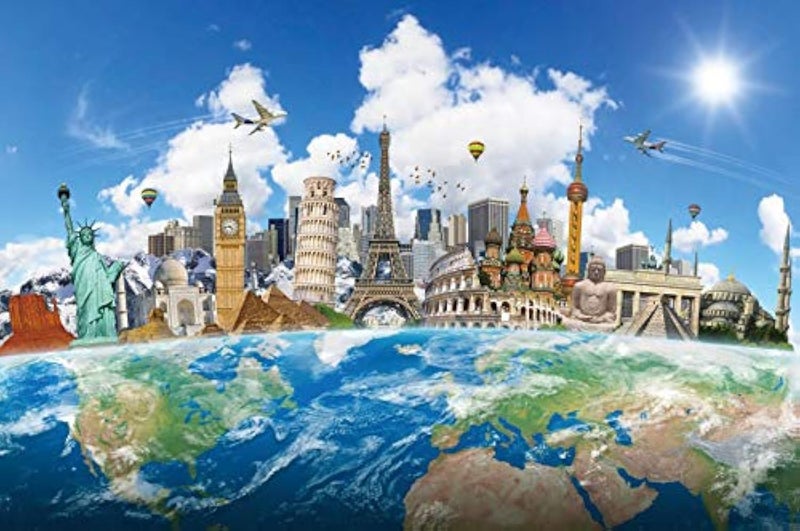 Yeele 10x8ft Around The World Background for Photography Globe Travel Famous Landmark Worldwide Vacation Photo Backdrop Wedding Newlywed Honeymoon Baby Portrait Shoot Studio Props Wallpaper - Image 1